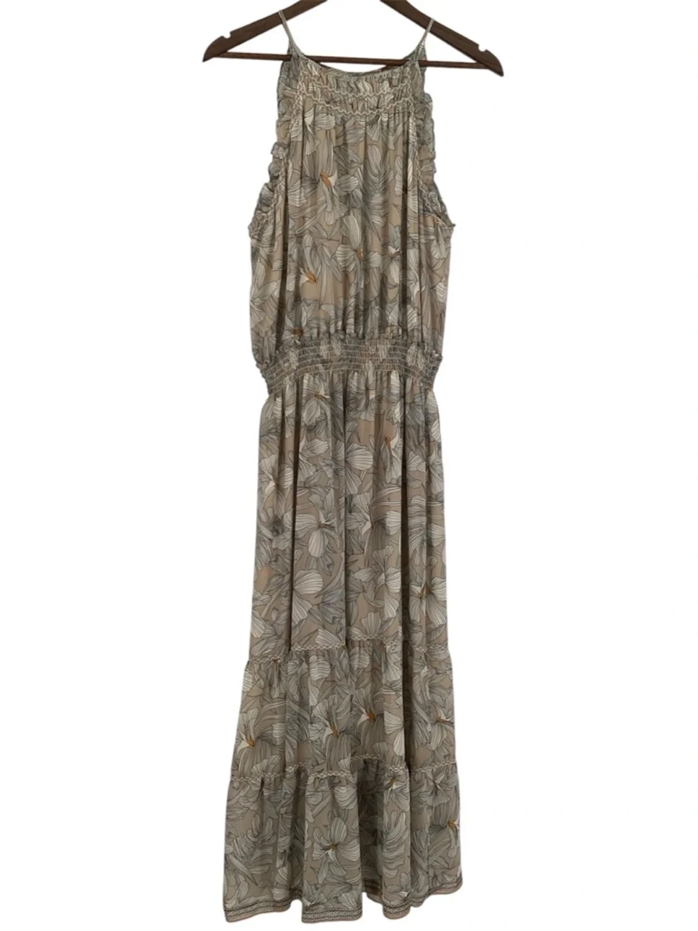 Max Studio Beige Taupe Floral Maxi Dress with Smocked Waist - Picture 2 of 15